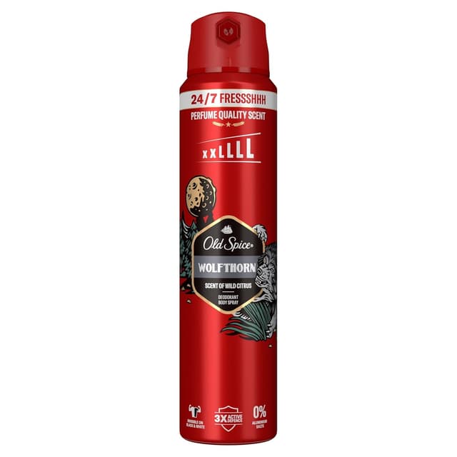 Detalle de Old Spice Wolfthorn Deospray für Männer (250 ml) – 24/7 Frische, 0% Aluminiumsalze