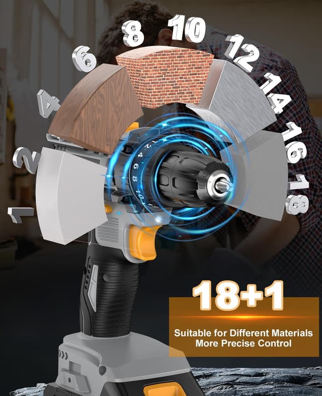 Thumbnail 2 de LEEIKOO Cordless Drill, 21V Electric Drill 42N.m with 2.0Ah Battery, Combi Set 10mm Chuck, 2 Speeds, 18+1 Torque, LED Light, 20pcs Drill Set for Garden DIY Project, Grey
LEEIKOO Cordless Drill, 21V Electric Drill 42N.m with 2…