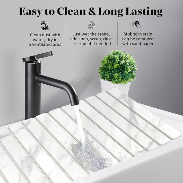 Thumbnail 4 de Large Stone Dish Drying Mat 28" Marble 🧽