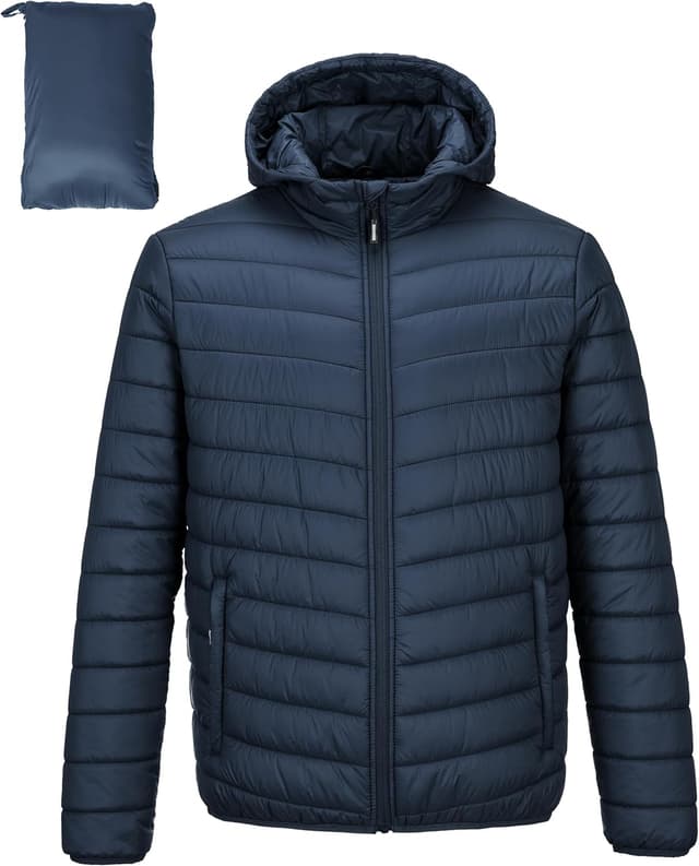 Detalle de Outdoor Ventures Herren Steppjacke wasserdichte Pufferjacke mit Kapuze, packbar und leicht