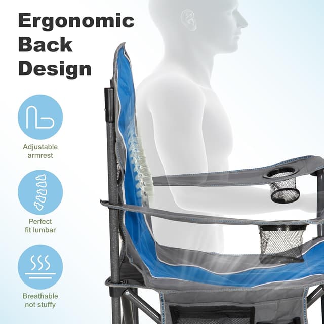 Detalle de LET’S CAMP Campingstuhl Klappstuhl faltbar mit Getränkehaltern & Tragetasche XL (bis 160 kg)