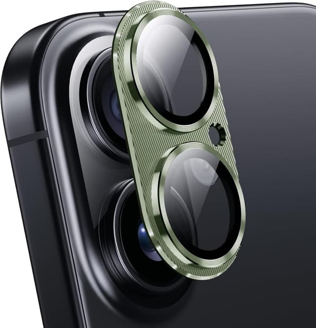 Detalle de Leedia 2er Kameraschutz aus gehärtetem Glas für iPhone (Metallring für MagSafe) – passend für iPhone 17 6,3", iPhone 16 6,1" & iPhone 16 Plus 6,7