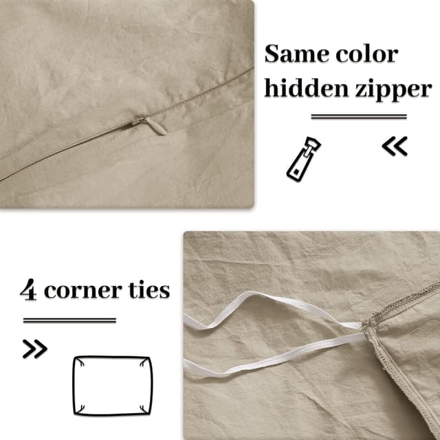 Detalle de NEXHOME PRO Oversized Queen Washed Cotton Duvet Cover Set (3-Piece) with Linen-Feel Texture