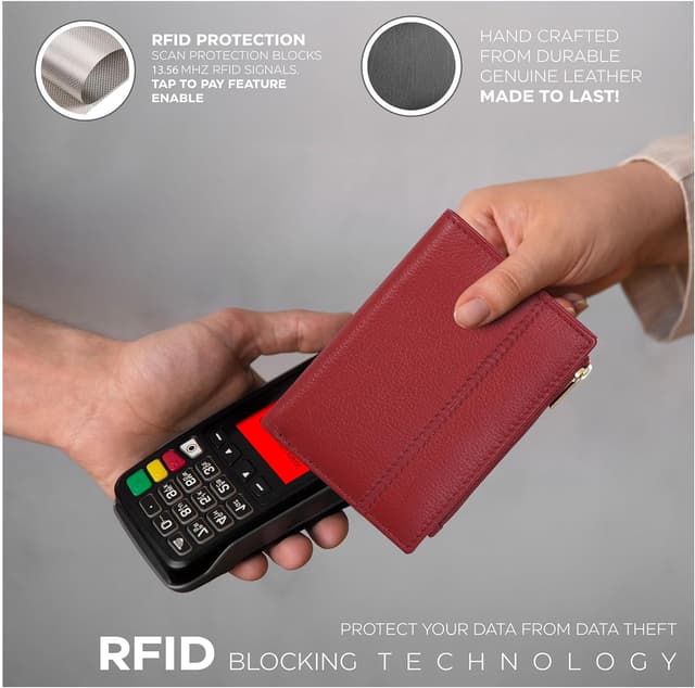 Detalle de Oak Leathers Women’s Full Grain Leather RFID Wallet – Small Bifold Coin Purse with ID & Card Holder (Nappa Red)