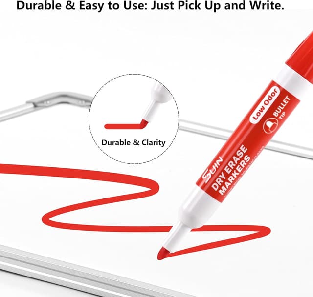 Detalle de SUIN 12 leuchtende Whiteboard-Stifte – 12 Farben, trocken abwischbar, mittlere Rundspitze