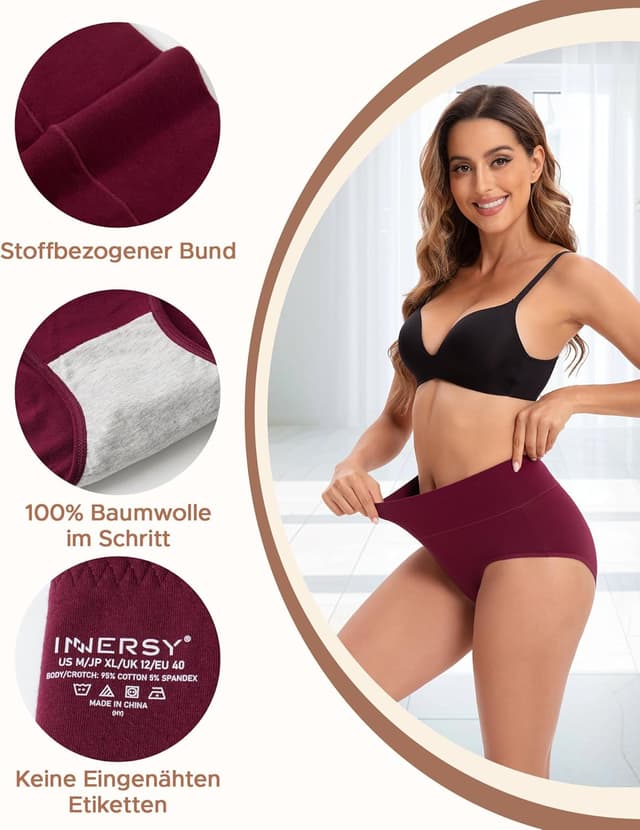 Detalle de INNERSY Damen Unterhosen Baumwolle Stretch, Hohe Taille – 5er Pack