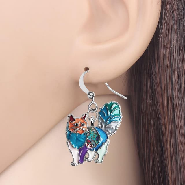 Detalle 2 de Boucles d’oreilles chat chaton en alliage et émail (sans nickel) – petit pendentif pour femmes et filles