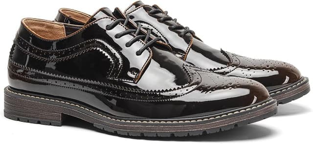 Detalle de Harssidanzar Classic Brogue Elastic Band Oxford en cuir verni pour homme