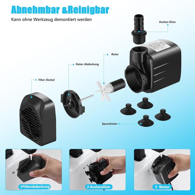 Detalle de Lnicez Aquarium Pumpe 45 W mit 3.200 L/h – Tauchpumpe für Aquarium, Teich & Springbrunnen