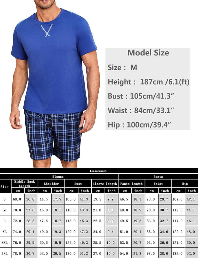 Detalle de Demegimi Men’s Short Pyjama Set Summer Nightwear – Soft Cotton Blend T-Shirt & Shorts Lounge Set