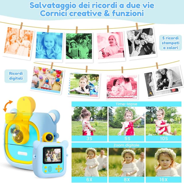 Detalle de ARNSSIEN Macchina Fotografica Bambini istantanea con 32GB, obiettivo 180° e 7 rotoli di carta