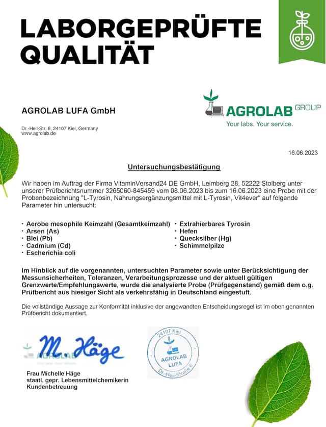 Thumbnail 6 de vit4ever L-Tyrosin 365 vegane Kapseln (1300 mg pro Tagesportion) – Extra hochdosiert