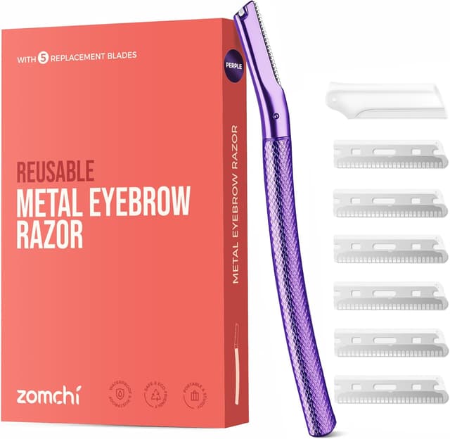 Detalle de ZOMCHI Rasoir à sourcils et visage avec housse de précision, 6 lames (violet)