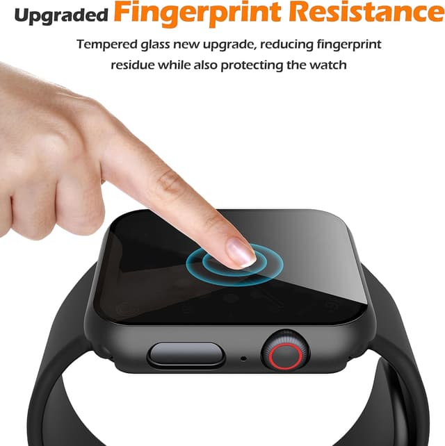 Detalle de Misxi 2-Pack All-Around Protective Privacy PC Case for Apple Watch SE 3/SE 2/Series 6/5/4 44mm (Black) with Anti-Spy Tempered Glass