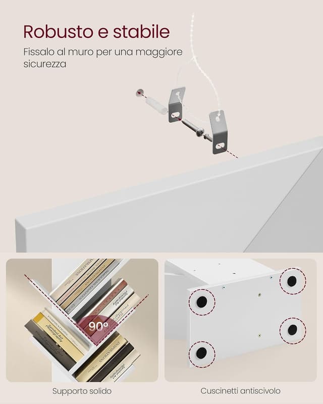 Detalle de VASAGLE Libreria verticale ad albero a 9 ripiani LBC11WTV1 bianco nuvola, salvaspazio per camera e studio