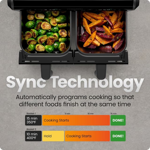 Detalle 2 de Chefman Dual Air Fryer Oven with DC Motor, 9 Qt Double Basket Air Fryer (450°F Max)