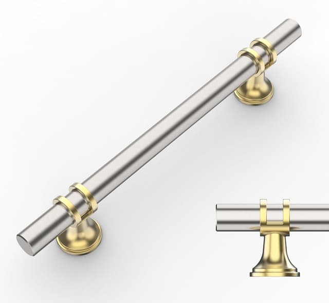 Detalle de Set Amerdeco 10 maniglie per mobili Nichel spazzolato e dorato, foro 128 mm in lega di alluminio (UK0002)