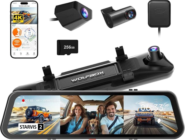 Detalle de WOLFBOX G900 Tripro 4K Mirror Dash Cam 256GB