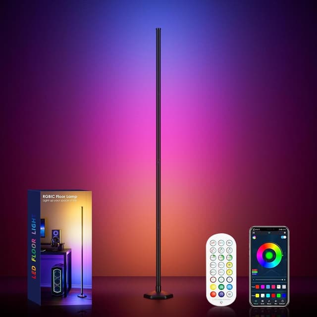 Detalle de WISIMMALL RGBIC Corner LED Floor Lamp with 16 million colours, 300+ scenes and DIY mode (170 cm height)