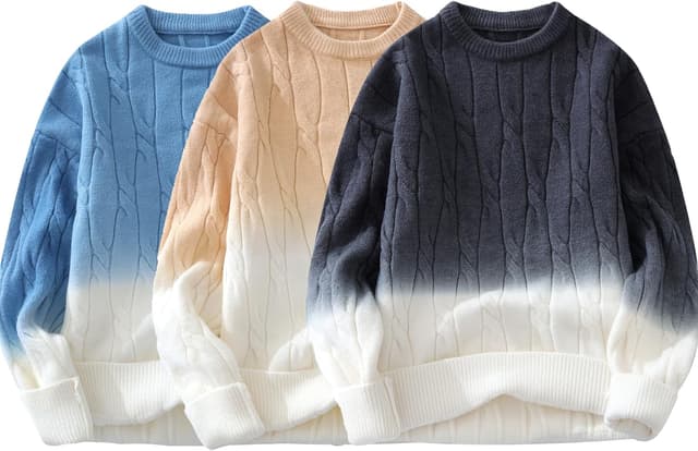 Detalle 2 de GURUNVANI Unisex-Pullover mit Farbverlauf und Rundhalsausschnitt (gedrehte Textur)