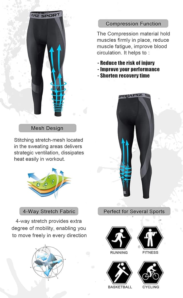 Detalle de AMZSPORT Leggings Compression Cool Dry – collants de gym à séchage rapide