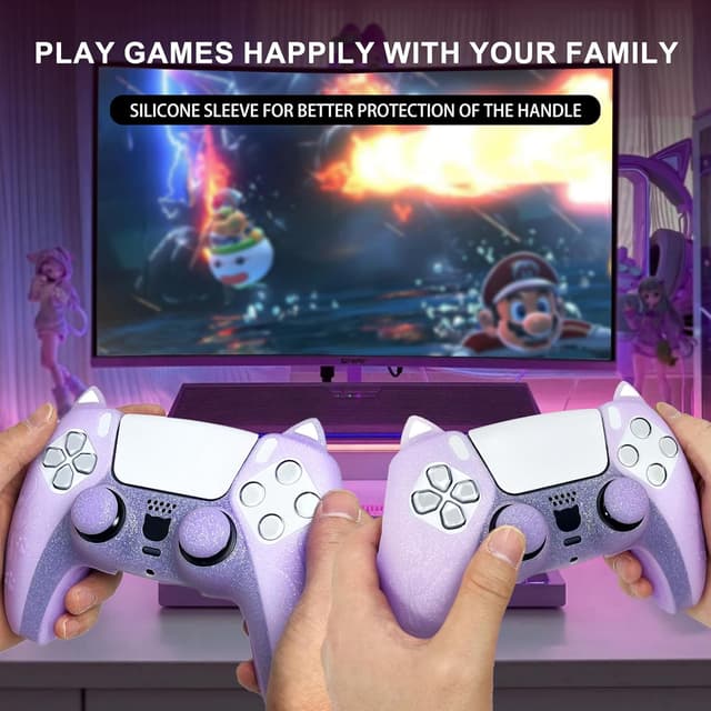 Thumbnail 6 de HLRAO Purple Cat Glitter anti-slip silicone controller skin & thumb grips for PS5 (8 PCS)