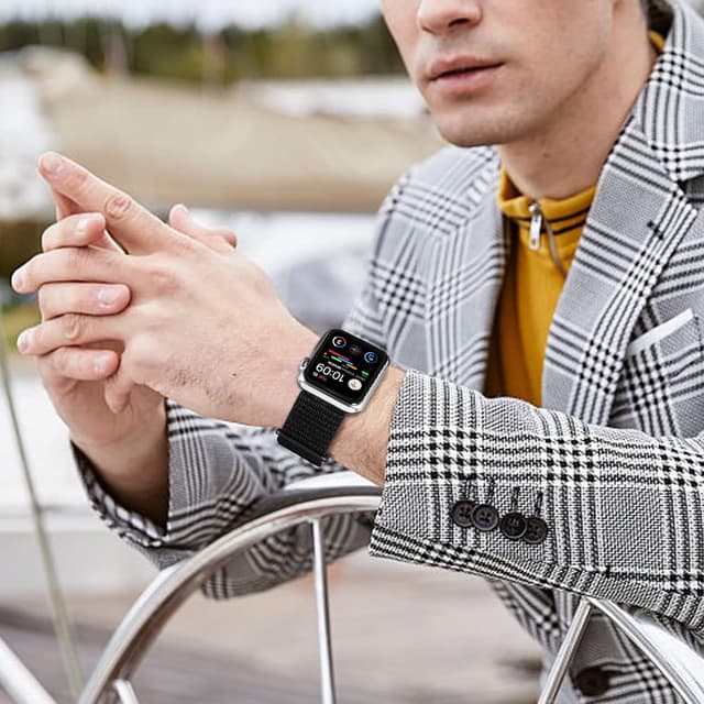 Detalle de GZ GZHISY JuQBanke Sport Loop Nylon Band for Apple Watch (Dark Black) — 42mm / 44mm / 45mm