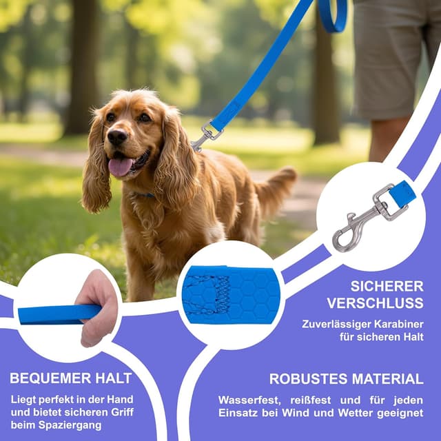 Detalle de Reichstadt Pets guinzaglio robusto in PVC per cani impermeabile con moschettone inox girevole 360° Blue, 5 m
