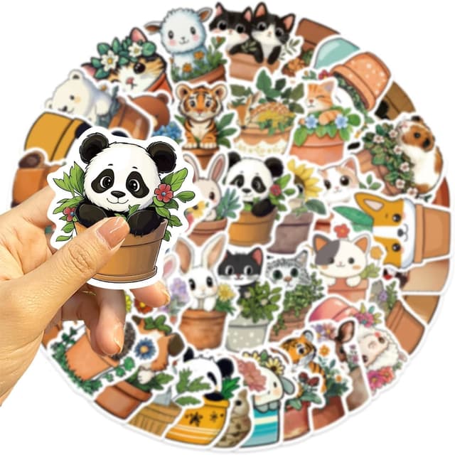 Detalle 2 de Affoto Pflanzentiere Aufkleber (50er Set) – wasserfeste Vinylsticker für Laptop, Auto, Fahrrad & Co.