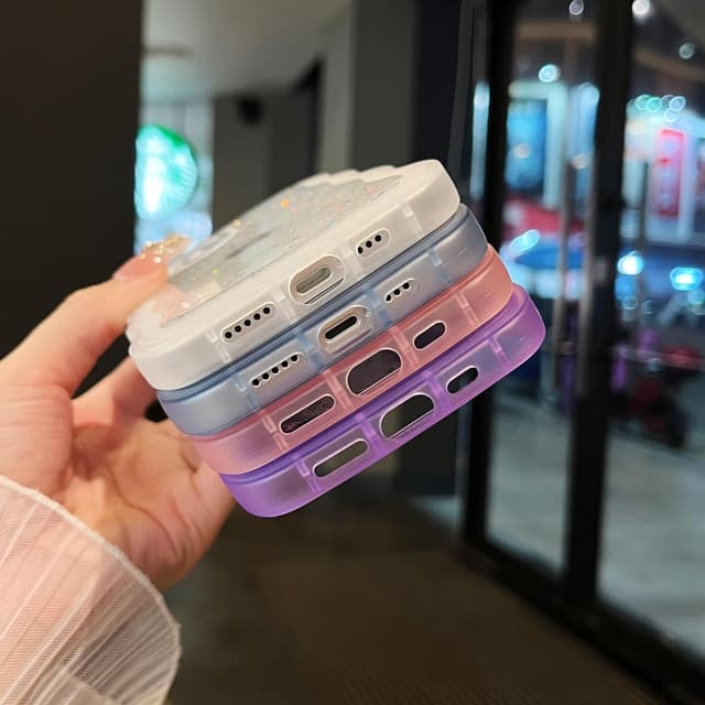 Detalle de ZTOFERA Handyhülle für iPhone 14 Pro (6,1") – transparente TPU-Schutzhülle mit Wellenrahmen und Sternen-Design, violett