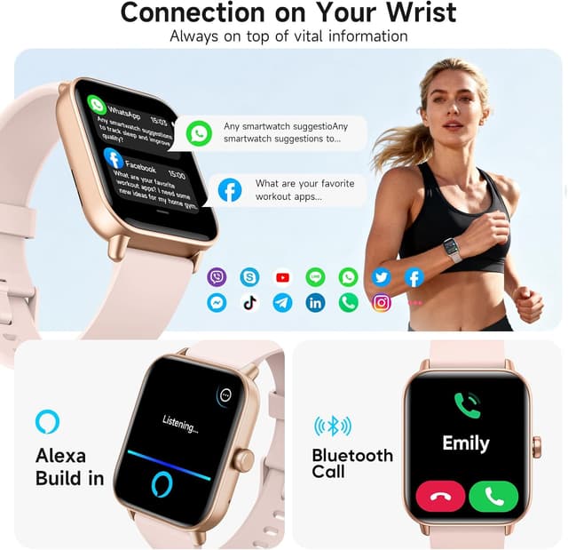 Detalle 2 de Smart Watches for Women (1.85" HD Display) Pink Fitness Tracker with Heart Rate, Sleep, SpO2, Call Support