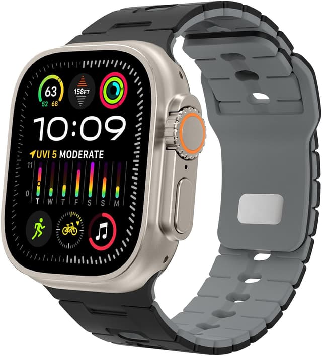 Detalle de TiMOVO Sport silicone strap for Apple Watch (49mm–42mm) in Black & Gray