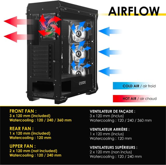 Detalle 2 de EMPIRE GAMING Darkwitcher PC-Gehäuse (Mittel-Tower) für ATX & E-ATX mit ARGB, 4×120-mm PWM-Lüftern