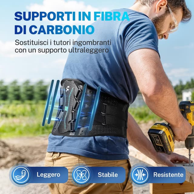 Detalle 2 de Fitomo Fascia Lombare Supporto Schiena con cuscino 3D e stecche in fibra di carbonio