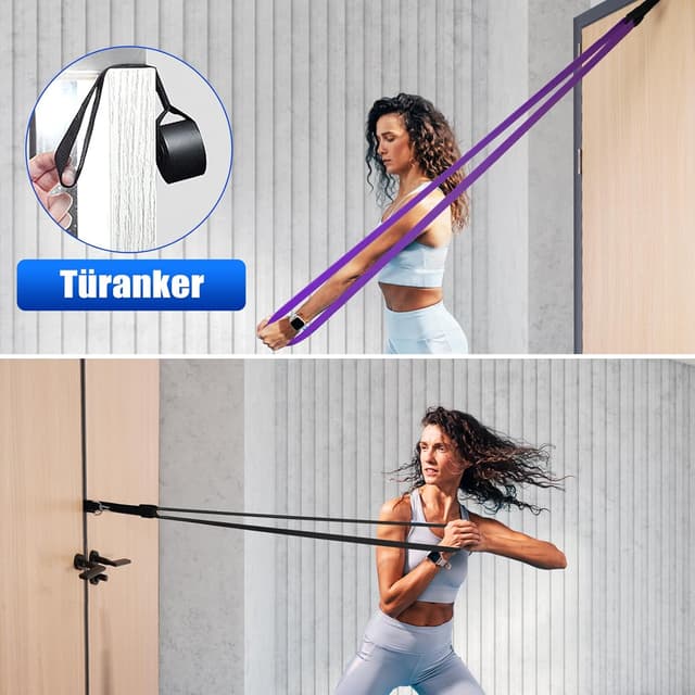 Detalle 1 de Fokky Fitnessbänder Resistance Bands Set mit 4 Stufen, Türanker & Griffen für Stretching, Yoga und Klimmzüge