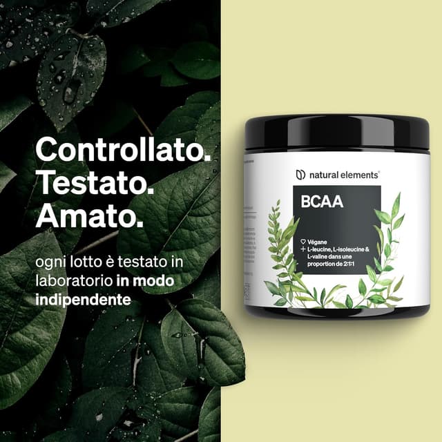 Detalle de Natural Elements BCAA 360 capsule piccolo formato (vegane) con leucina, isoleucina e valina