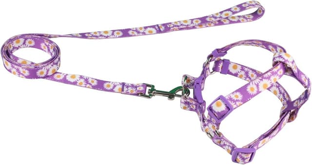 Detalle de Olahibi Harness and Leash Set (Floral Pattern) with 150cm Matching Leash – Medium Dogs (M, Purple Daisy)