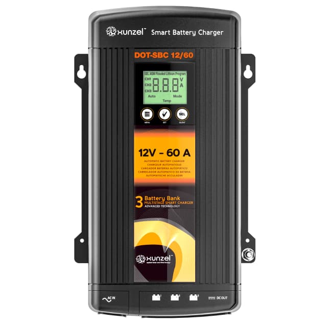 Detalle de Xunzel DOT-SBC 60A cargador de baterías 3 bancos