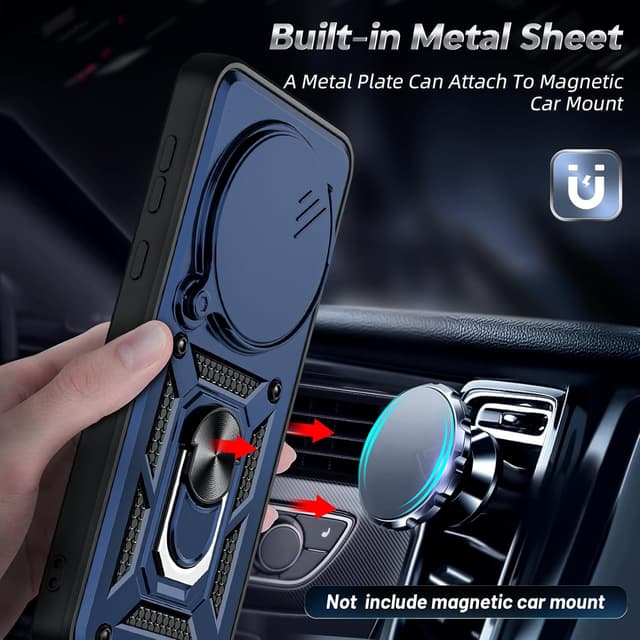 Detalle 2 de LeYi for Honor Magic 7 Pro 5G Case with slide camera cover and 360° ring stand (blue)