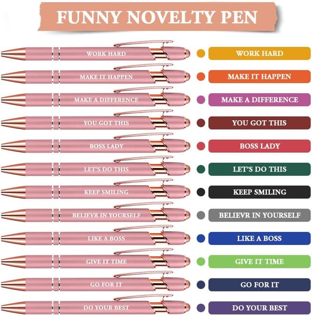 Detalle de AUAUY Snarky Office – Set 12 penne stile 2 in 1, inchiostro nero, punta 1 mm, colore rosa