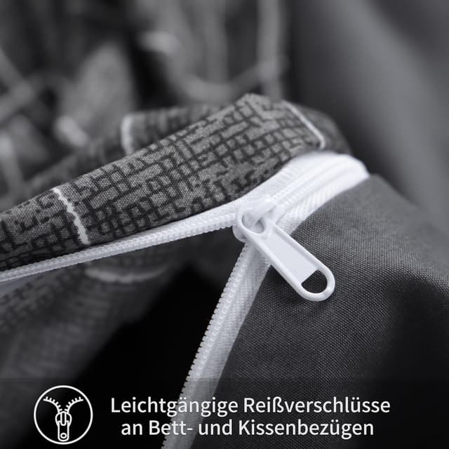 Detalle de RUIKASI Bettwäsche 135x200 anthrazit, 4-teilig aus Mikrofaser (2 Bettbezüge + 2 Kissenbezüge 80x80) mit Reißverschluss
