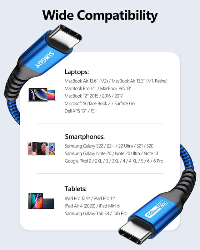 Thumbnail 6 de SUNGUY Câble USB‑C vers USB‑C 2 pièces 0,3 m 60 W (PD, 3 A)