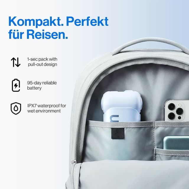 Detalle 2 de usmile C10 tragbare Munddusche (blau) – bis zu 95 Tage Akkulaufzeit, 4 Reinigungsmodi, 180 ml Tank, IPX7