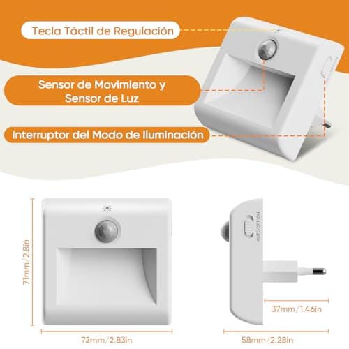 Detalle 2 de Suright Luz Nocturna con Sensor de Movimiento (2 Piezas) – Blanca Cálida 3000K, 3 Modos y Regulable