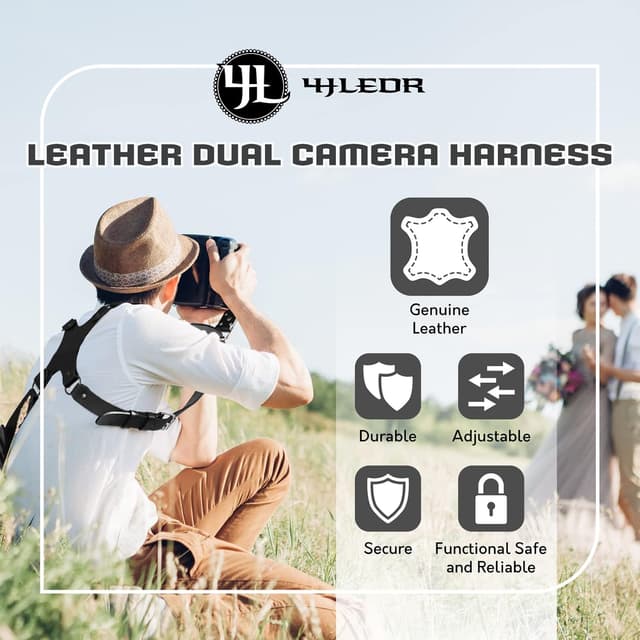 Detalle 2 de 4J LEDR Dual Shoulder Leather Camera Strap Harness (Quick Release) for 1 or 2 Cameras