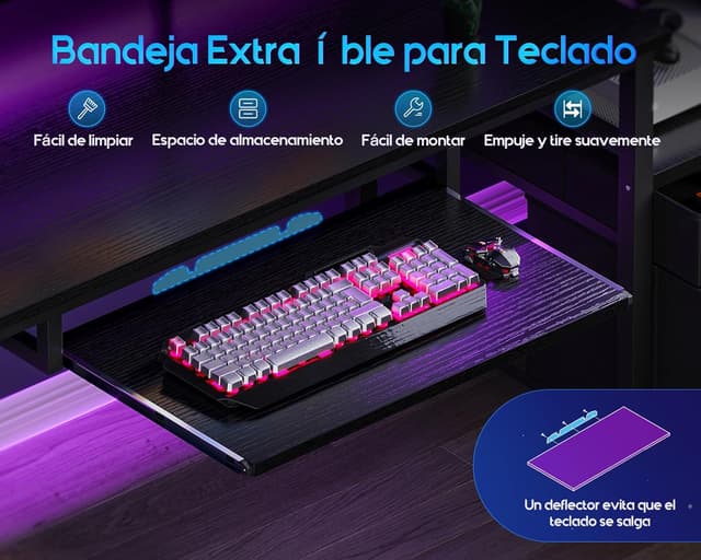 Thumbnail 6 de Coleshome Escritorio Gaming 140x48cm con LED