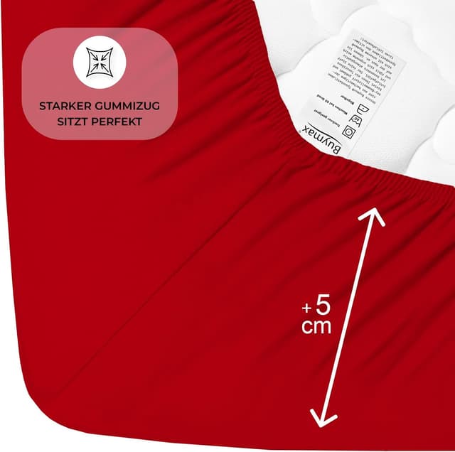 Detalle de Buymax Spannbettlaken Doppelpack 80x200 cm aus 100 % Baumwolle, rot – passend bis 25 cm Matratzenhöhe