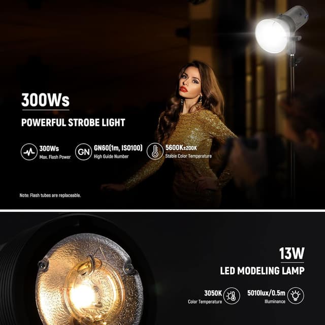 Detalle de NEEWER Q300 300Ws 2.4G Outdoor Studio Flash with Q Compact Wireless Trigger (cordless monolight)