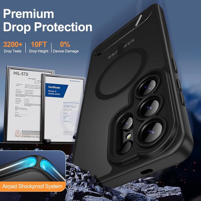 Detalle de AMILIFECASES Magnetic Case for Samsung Galaxy S26 Ultra (MagSafe, Full Camera Protection, Invisible Kickstand) - Translucent Matte Black