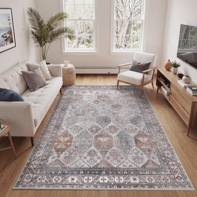 Detalle de BEIMO Tapis de salon vintage lavable en machine antidérapant gris foncé 160x230 cm